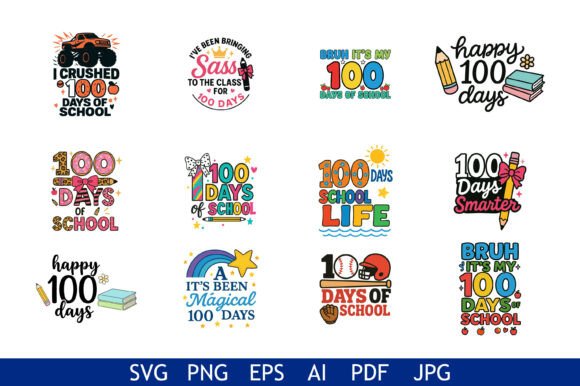 Colorful 100 Days Graphics for Crafts