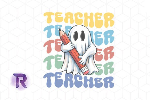 Retro Teacher Ghost Groovy PNG Graphics & Crafts