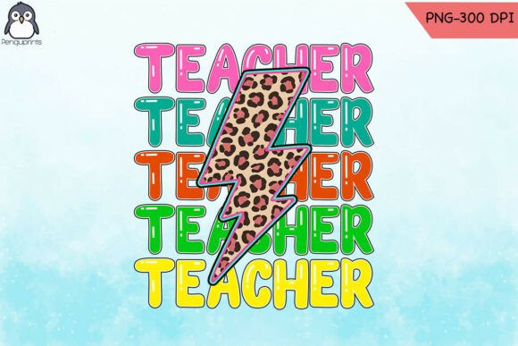 Retro Teacher Leopard Lightning Bolt Graphics & Crafts