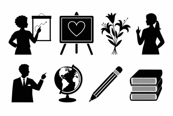 Teacher Silhouette Icons: Graphics for Crafts