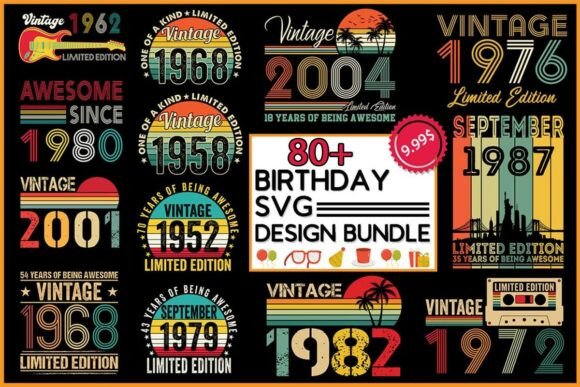 Vintage Birthday SVG Bundle: Crafts & Graphics